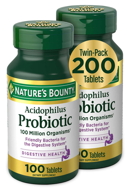 Nature's Bounty Acidophilus Probiotic, Daily Probiotic Supplement, Supports Digestive Health, Twin Pack, 100 Count (Pack of 2) - GOODSZON Discount Store