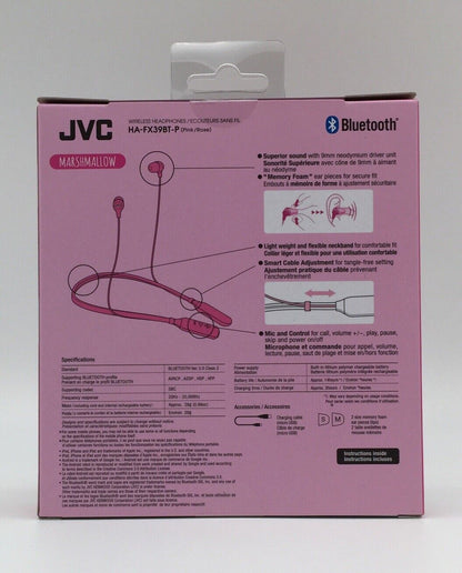 JVC HAFX39BTP Marshmallow Wireless Inner Ear Headphones PINK - GOODSZON Discount Store