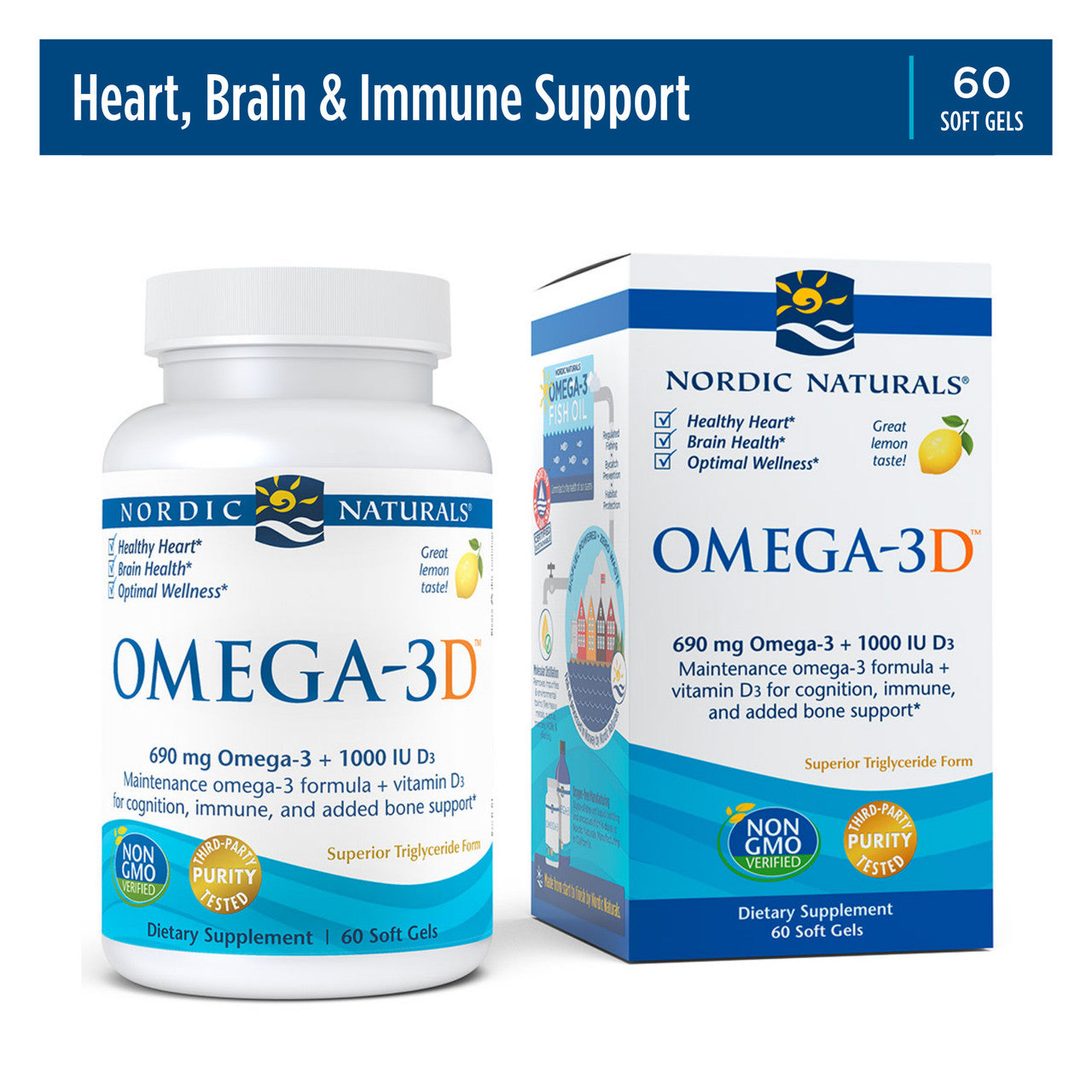 Nordic Naturals Omega-3D Softgels, EPA & DHA, Lemon, 60 Ct - GOODSZON Discount Store