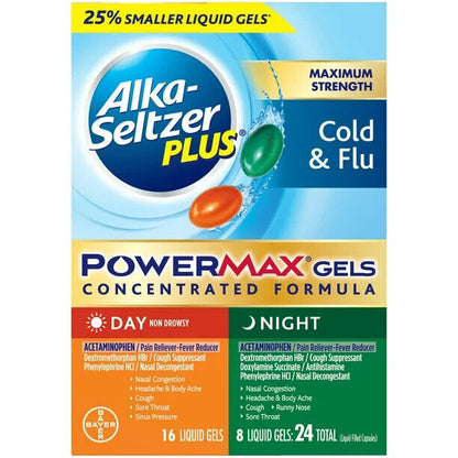 Alka-Seltzer Plus Maximum Strength Powermax Cold & Flu Day + Night 24 Liquid Gel - GOODSZON Discount Store