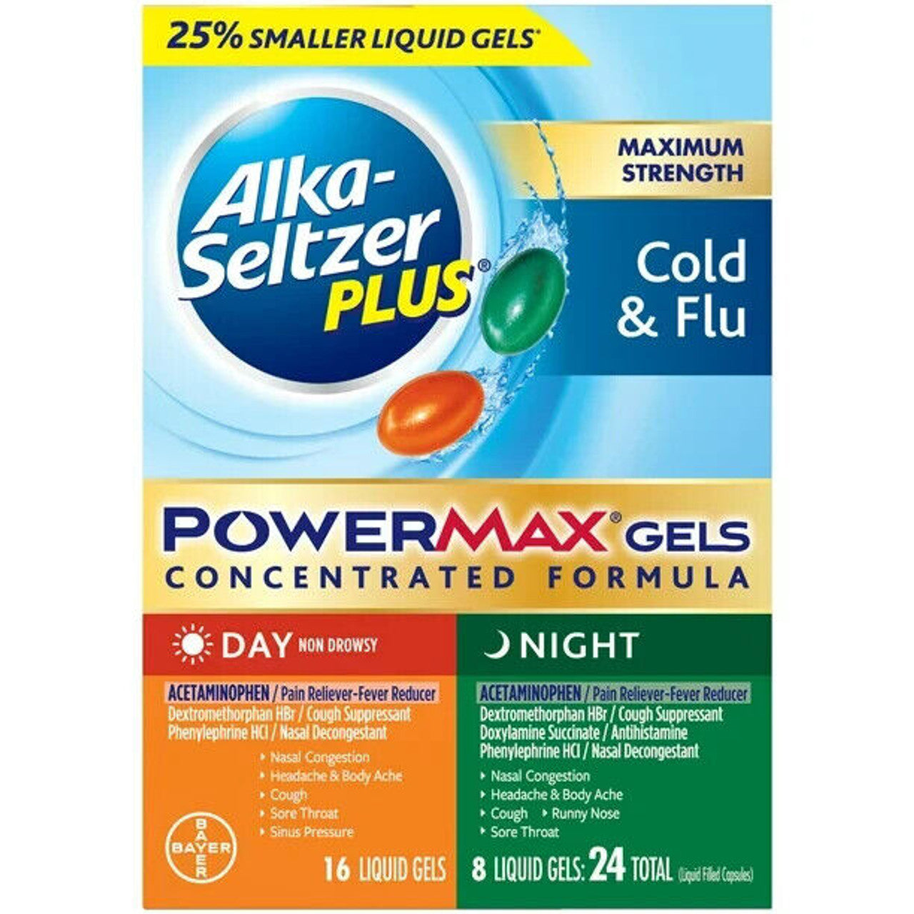 Alka-Seltzer Plus Maximum Strength Powermax Cold & Flu Day + Night 24 Liquid Gel - GOODSZON Discount Store