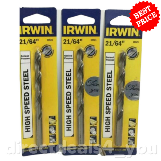 IRWIN 60521 High Speed Steel 21/64" Drill Bit General Purpose Pack of 3 - GOODSZON Discount Store
