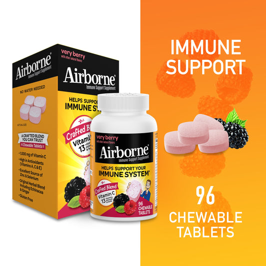 Airborne Very Berry Chewable Tablets, 96 count - 1000mg of Vitamin C - Immune Support Supplement (Packaging May Vary) - GOODSZON Discount Store