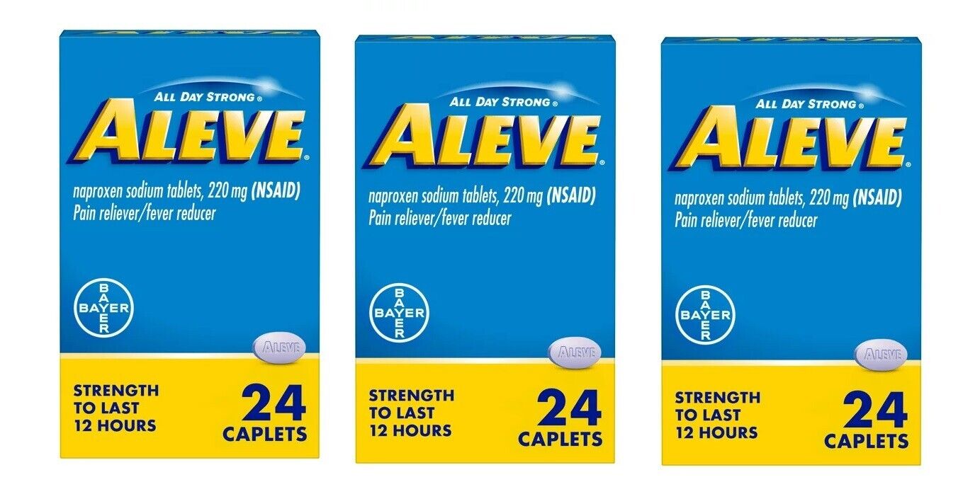 Aleve Naproxen Sodium Pain Reliever 24 Caplets Exp 2025 Pack of 3 - GOODSZON Discount Store