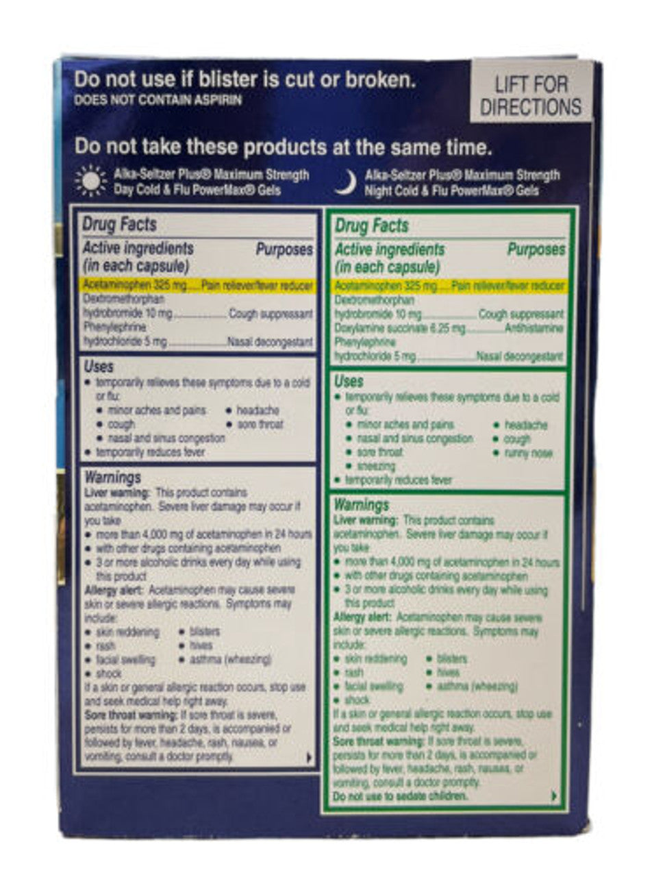 Alka Seltzer Plus PowerMAX Gel Cold&Flu Day/Night 36 ct - GOODSZON Discount Store