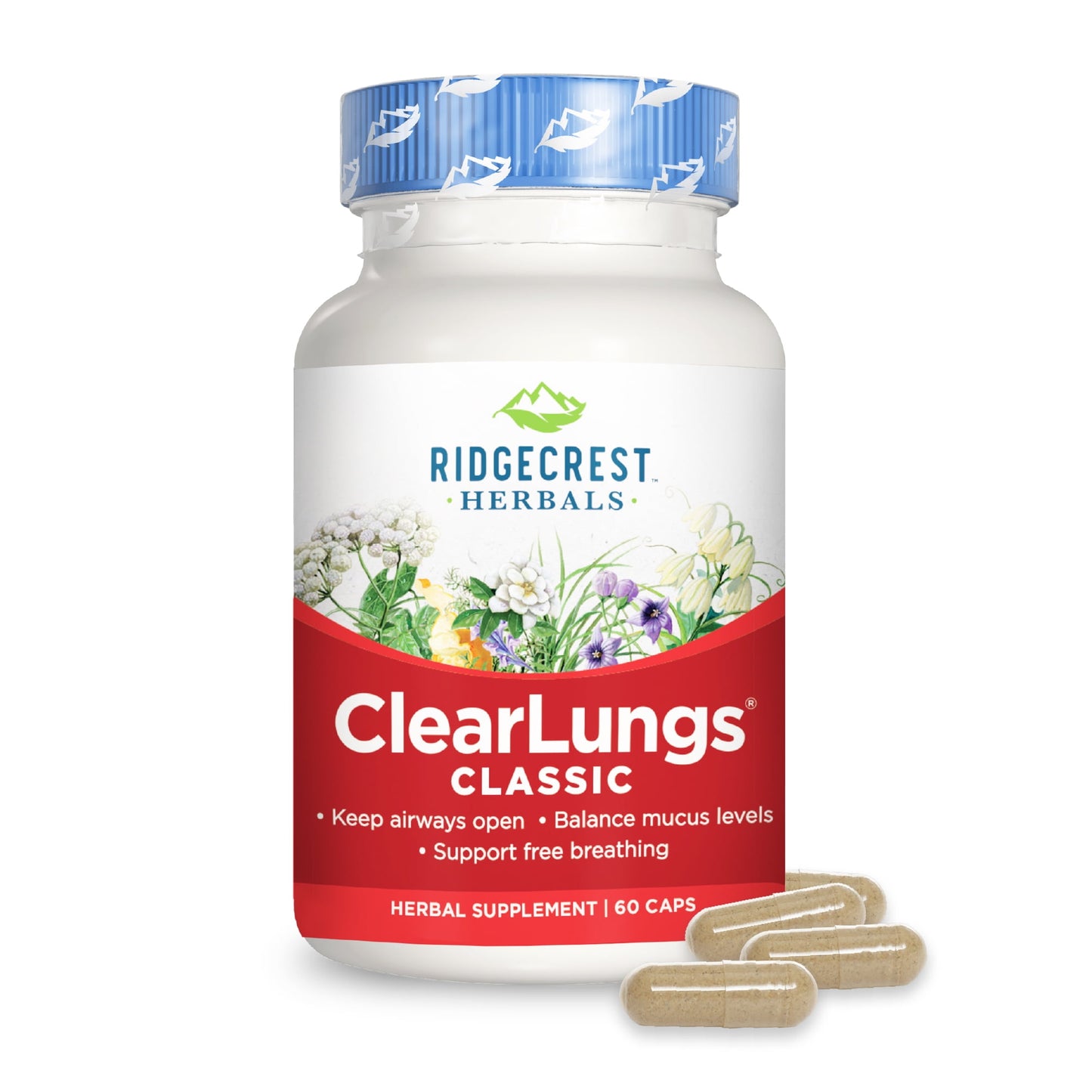 RidgeCrest Herbals ClearLungs Classic, Natural Lung and Nasal Daily Health Supplement for Bronchial, Respiratory, Immune, Sinus, and Mucus Wellness Support, Herbal Formula (60 Caps, 30 Serv) - GOODSZON Discount Store