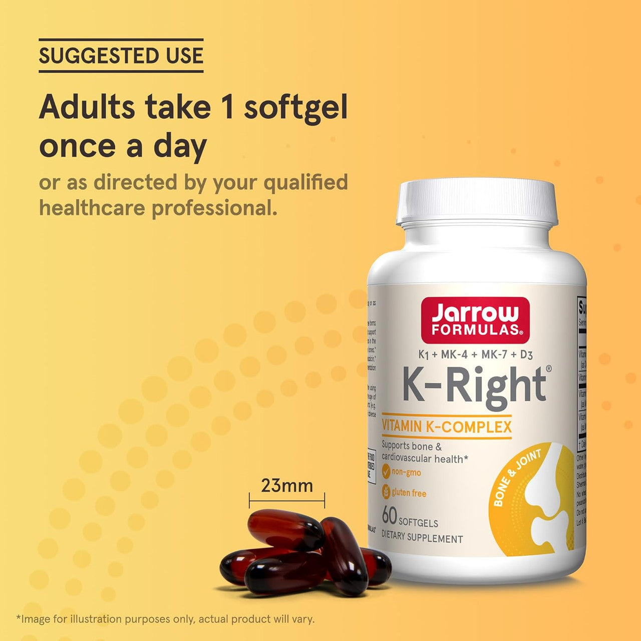 Jarrow Formulas K-Right - Vitamin K-Complex (K1, MK-4, MK-7, D3) - 60 Servings (Softgels) - Dietary Supplement for Bone & Cardiovascular Health Support - Vitamin K2 MK-7 - Gluten Free - GOODSZON Discount Store