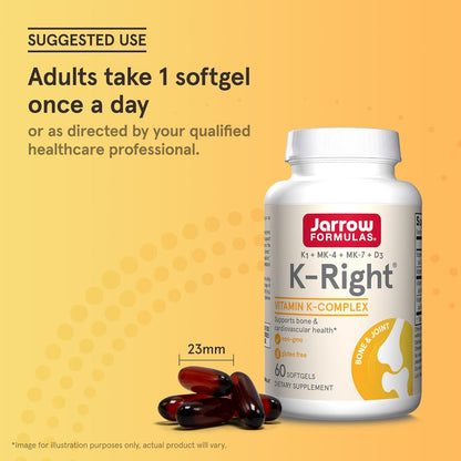 Jarrow Formulas K-Right - Vitamin K-Complex (K1, MK-4, MK-7, D3) - 60 Servings (Softgels) - Dietary Supplement for Bone & Cardiovascular Health Support - Vitamin K2 MK-7 - Gluten Free - GOODSZON Discount Store