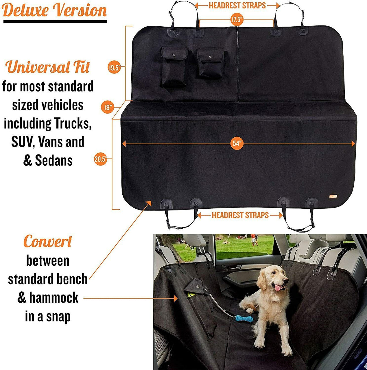 Wag Mat Deluxe Dog Car Seat Cover, Non Skid - 54"x58", Black - GOODSZON Discount Store