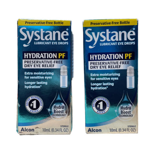 Systane Hydration PF Lubricant Eye Drops 10mL 0.34 fl oz Pack of 2