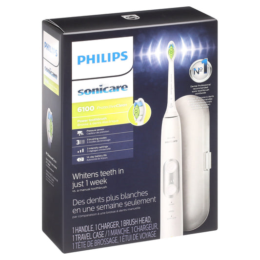 Philips Sonicare ProtectiveClean 6100 Whitening Rechargeable Electric Toothbrush with Pressure Sensor and Intensity Settings, White HX6877/21 - GOODSZON Discount Store