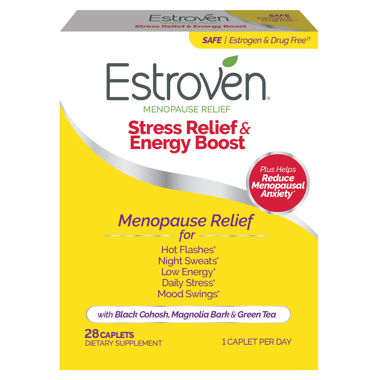 Estroven Stress Relief & Energy Boost for Menopause Relief, Clinically Proven Ingredients Provide Stress & Energy Support, 28 Count - GOODSZON Discount Store