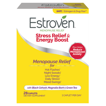 Estroven Stress Relief & Energy Boost for Menopause Relief, Clinically Proven Ingredients Provide Stress & Energy Support, 28 Count - GOODSZON Discount Store