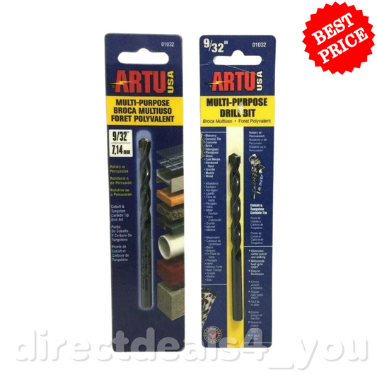 ARTU USA 9/32" Cobalt & Tungsten Carbide Tip Drill Bit 01032 Pack of 2 - GOODSZON Discount Store