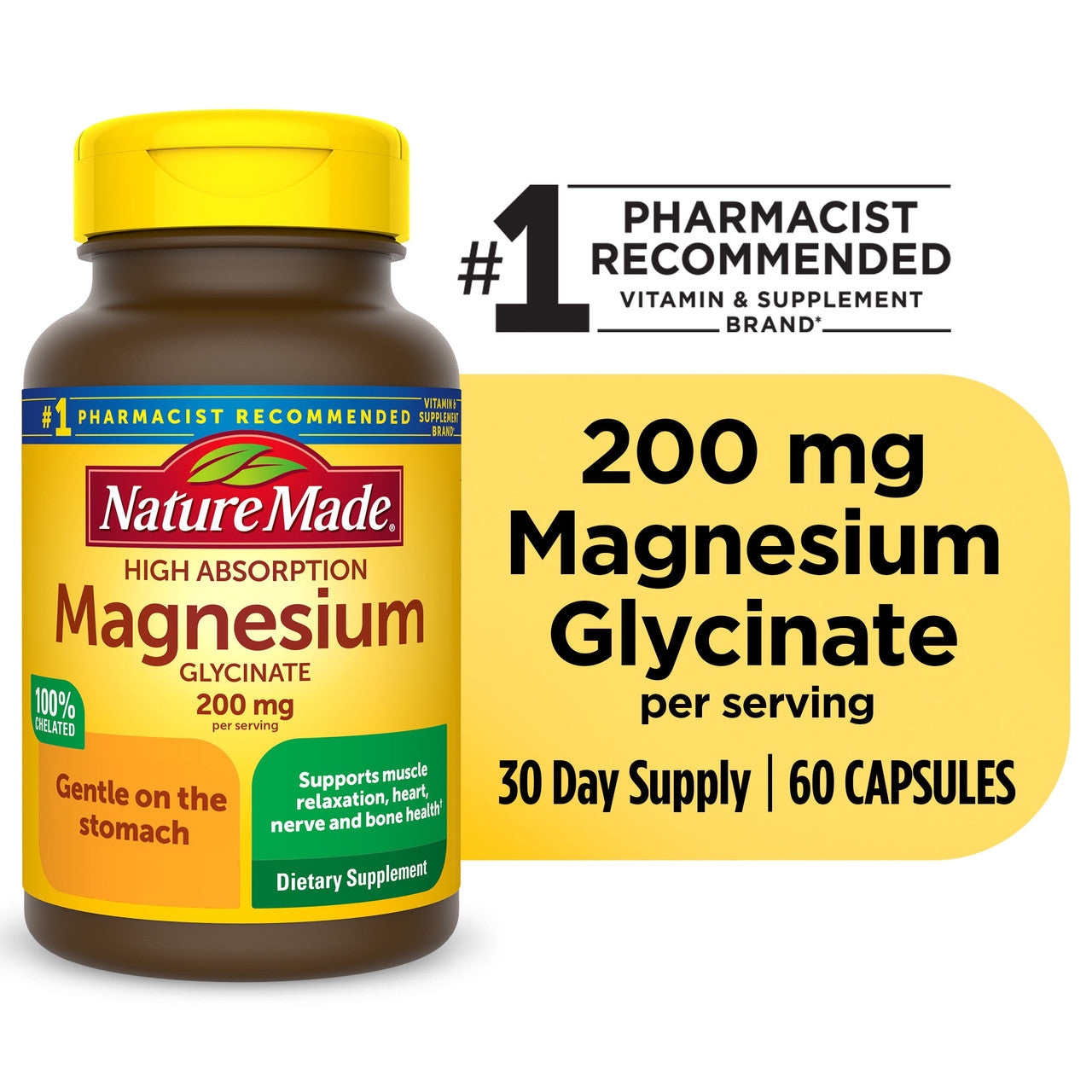 Nature Made Magnesium Glycinate 200 mg Per Serving Capsules, Dietary Supplement, 60 Count - GOODSZON Discount Store