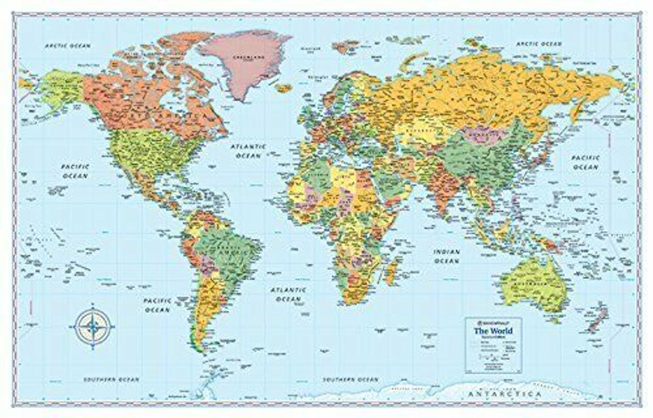 Signature World Wall Map - Dry Erase Laminated Rolled 50 x 32" - GOODSZON Discount Store