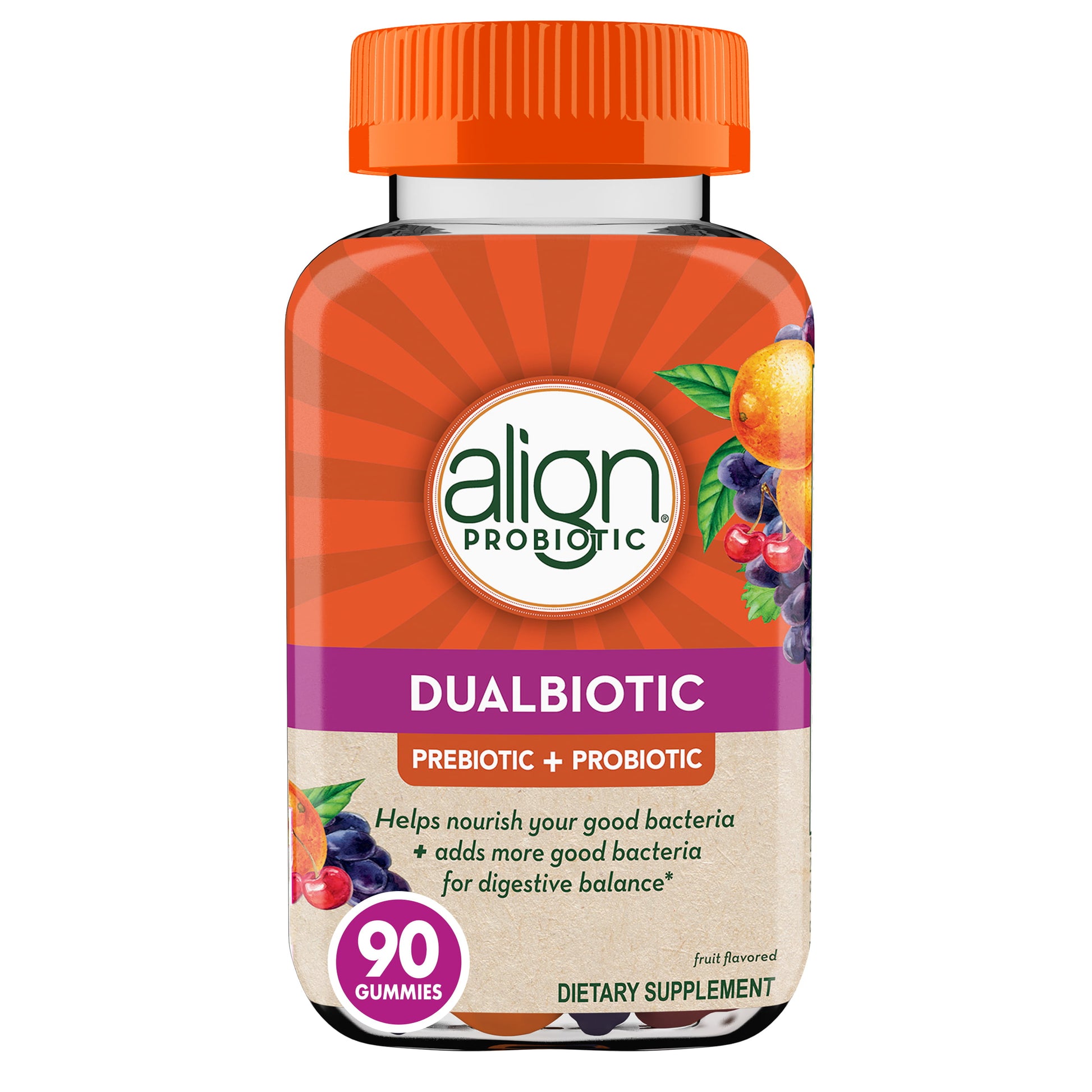 Align DualBiotic, Prebiotic + Probiotic Supplement for Women and Men, Natural Fruit Flavors, 90 Gummies - GOODSZON Discount Store