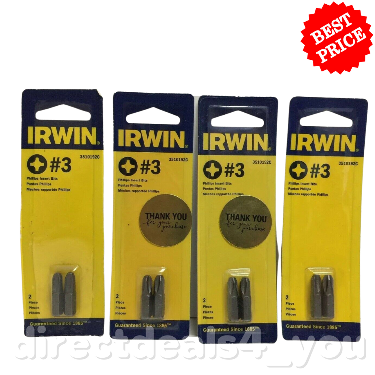 Irwin #3 Phillips Insert Bits #3510192C, Pack of 4 - GOODSZON Discount Store