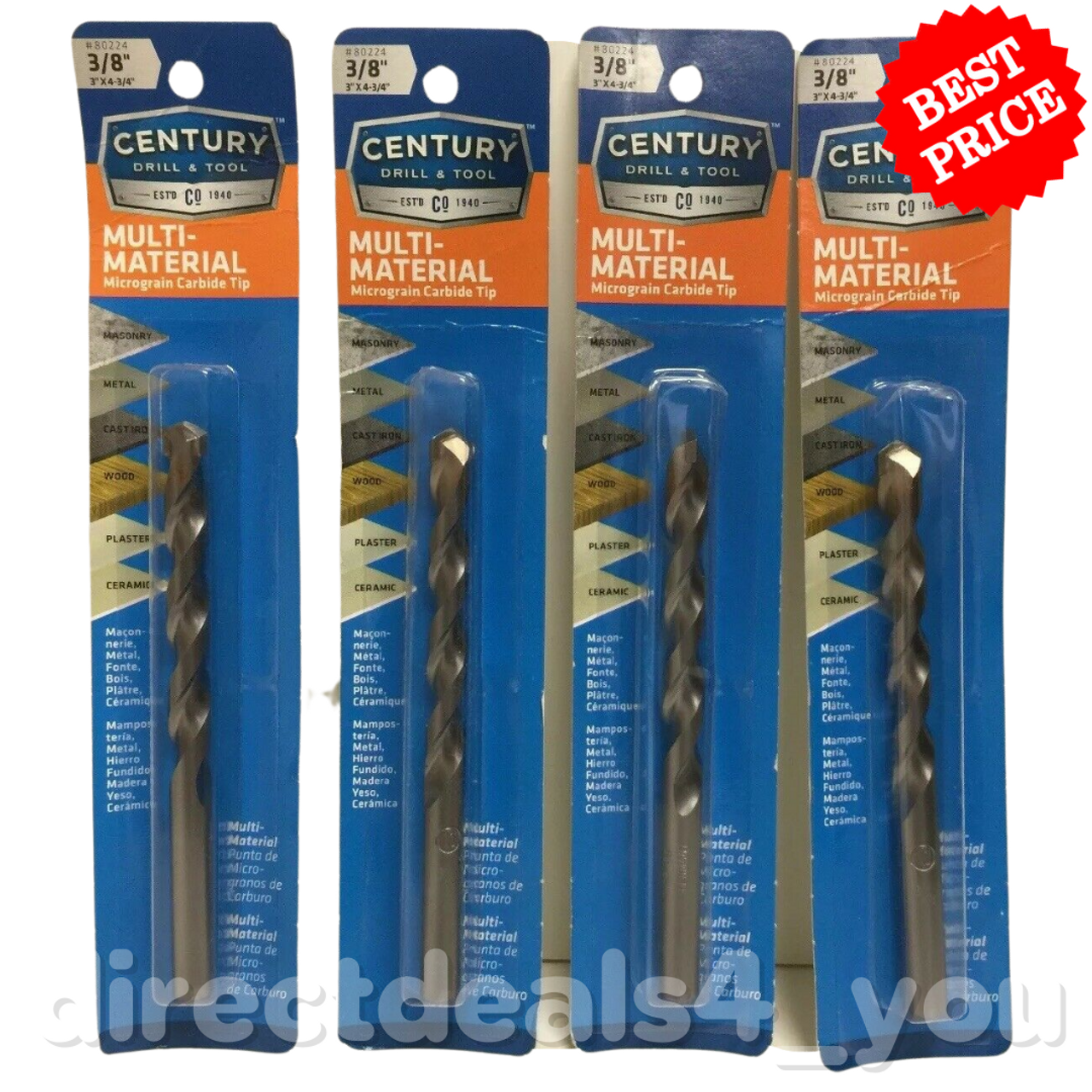 CENTURY DRILL & TOOL Multi-Material 80224 3/8" Drill Bit Pack of 4 - GOODSZON Discount Store