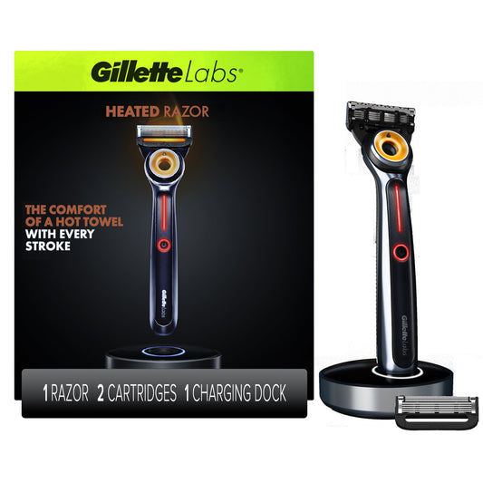 Gillette Labs Heated Razor Starter Kit - 1 Handle, 2 Blade Refills, 1 Charging Dock - GOODSZON Discount Store
