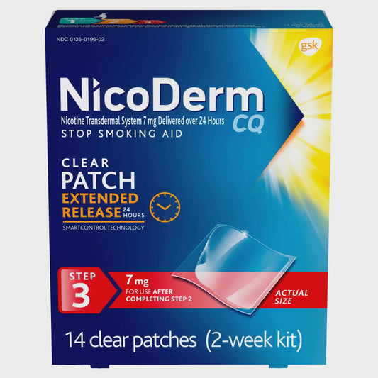 Nicoderm CQ Stop Smoking Aid Clear Patch 7 mg Step 3 - 14 Patches - GOODSZON Discount Store
