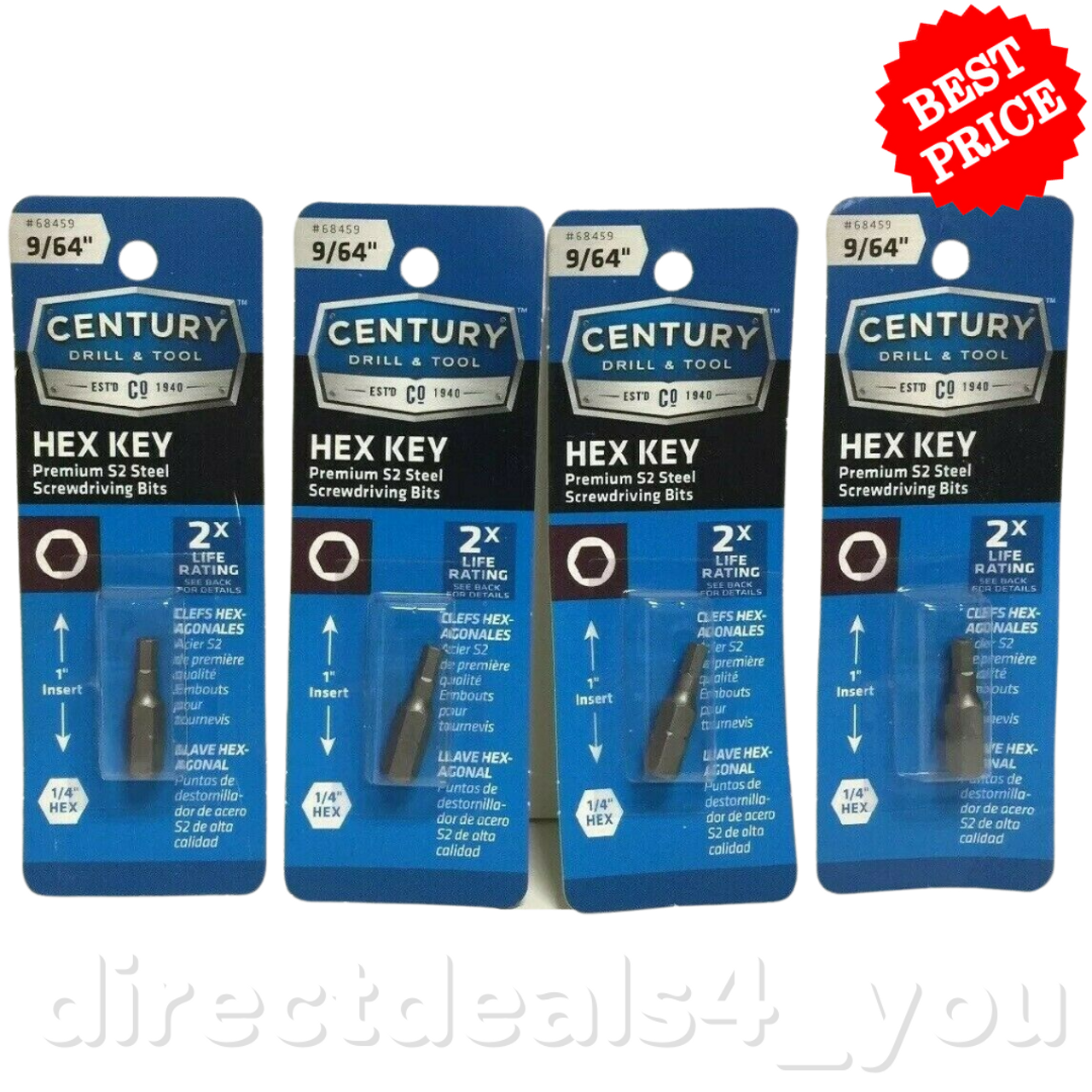 CENTURY DRILL & TOOL #68459 Hex Key 9/64" X 1" Pack of 4 - GOODSZON Discount Store