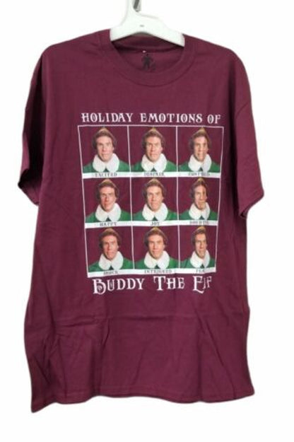 Hybrid Elf Holiday Emotions of Buddy The Elf Adult T-Shirt (Small) Maroon - GOODSZON Discount Store