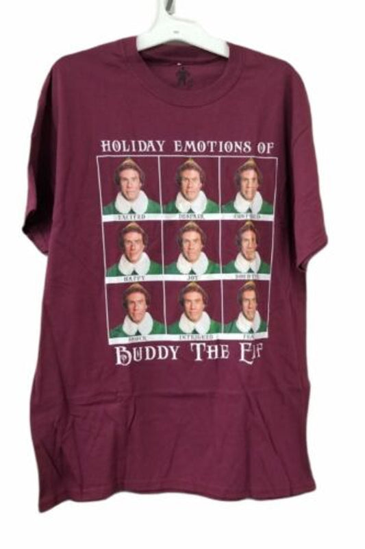 Hybrid Elf Holiday Emotions of Buddy The Elf Adult T-Shirt (Large) Maroon - GOODSZON Discount Store