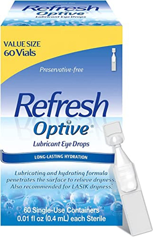 Refresh Optive Lubricant Eye Drops, 60 Single-Use Containers, 0.01 fl oz (0.4mL) Each Sterile 2-Pack - GOODSZON Discount Store