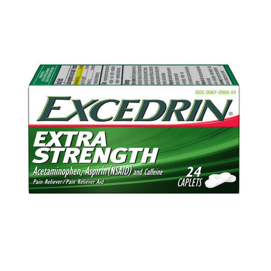 Excedrin Pain Reliever Aid Acetaminophen Caplets Extra Strength, 24 Count - GOODSZON Discount Store