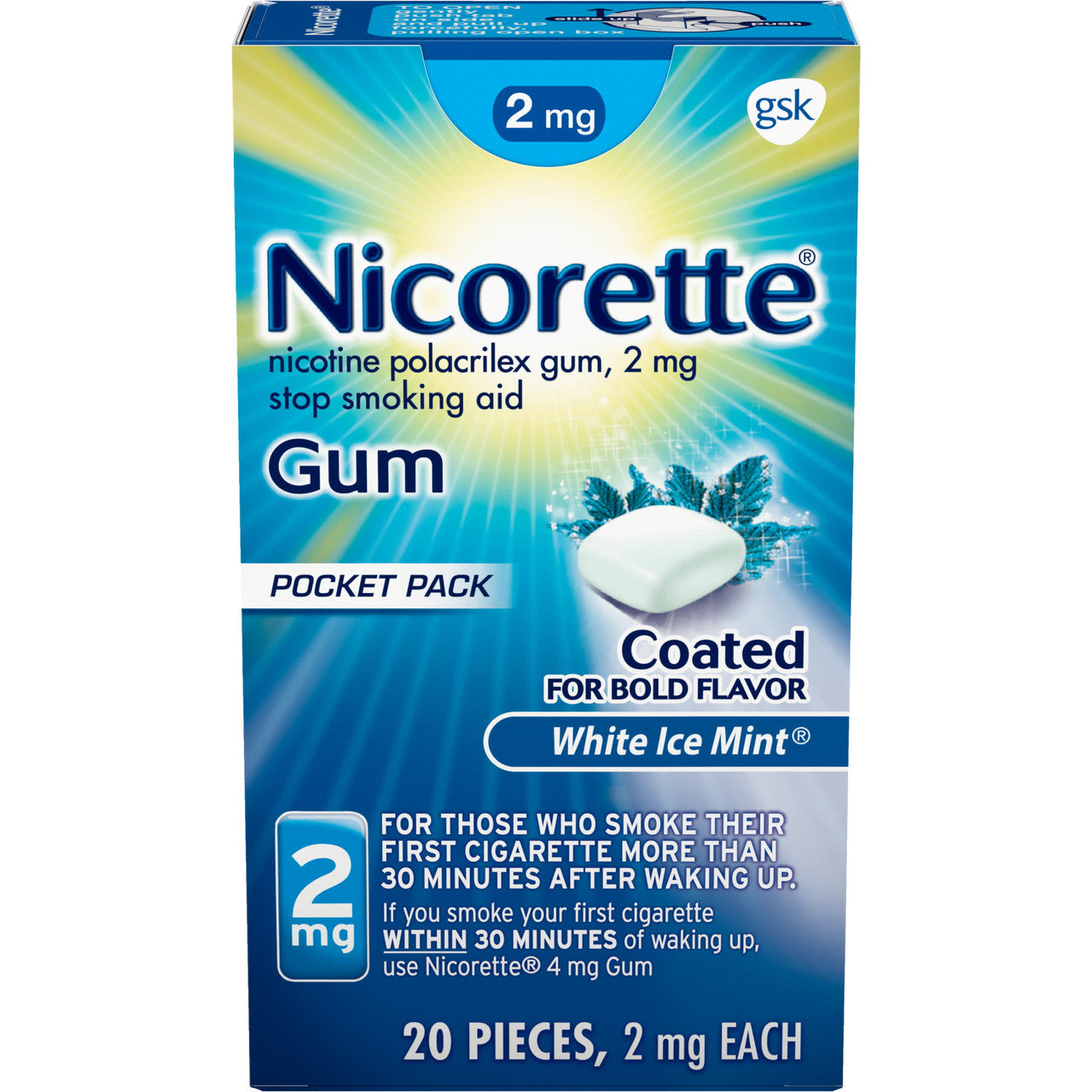 Nicorette Nicotine Gum to Stop Smoking, White Ice Mint Flavor, 2 Mg, 20 Count - GOODSZON Discount Store