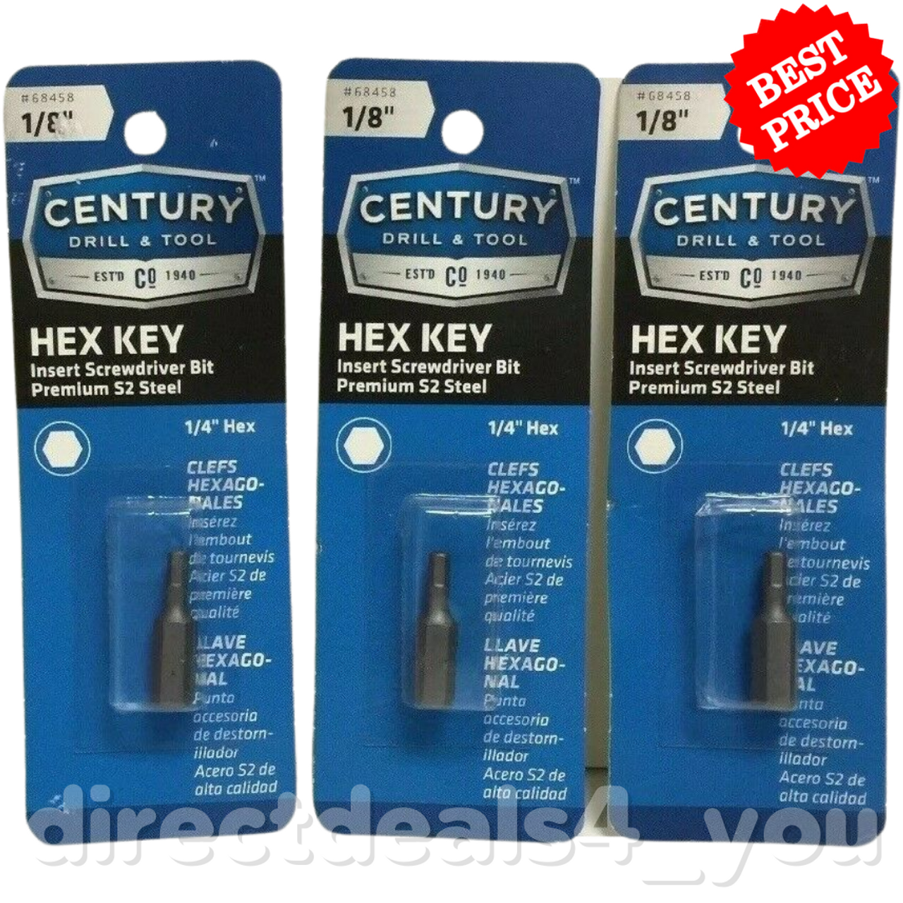 CENTURY DRILL & TOOL #68458 Hex Key 1/8" Insert Screwdriver Bit Pack of 3 - GOODSZON Discount Store