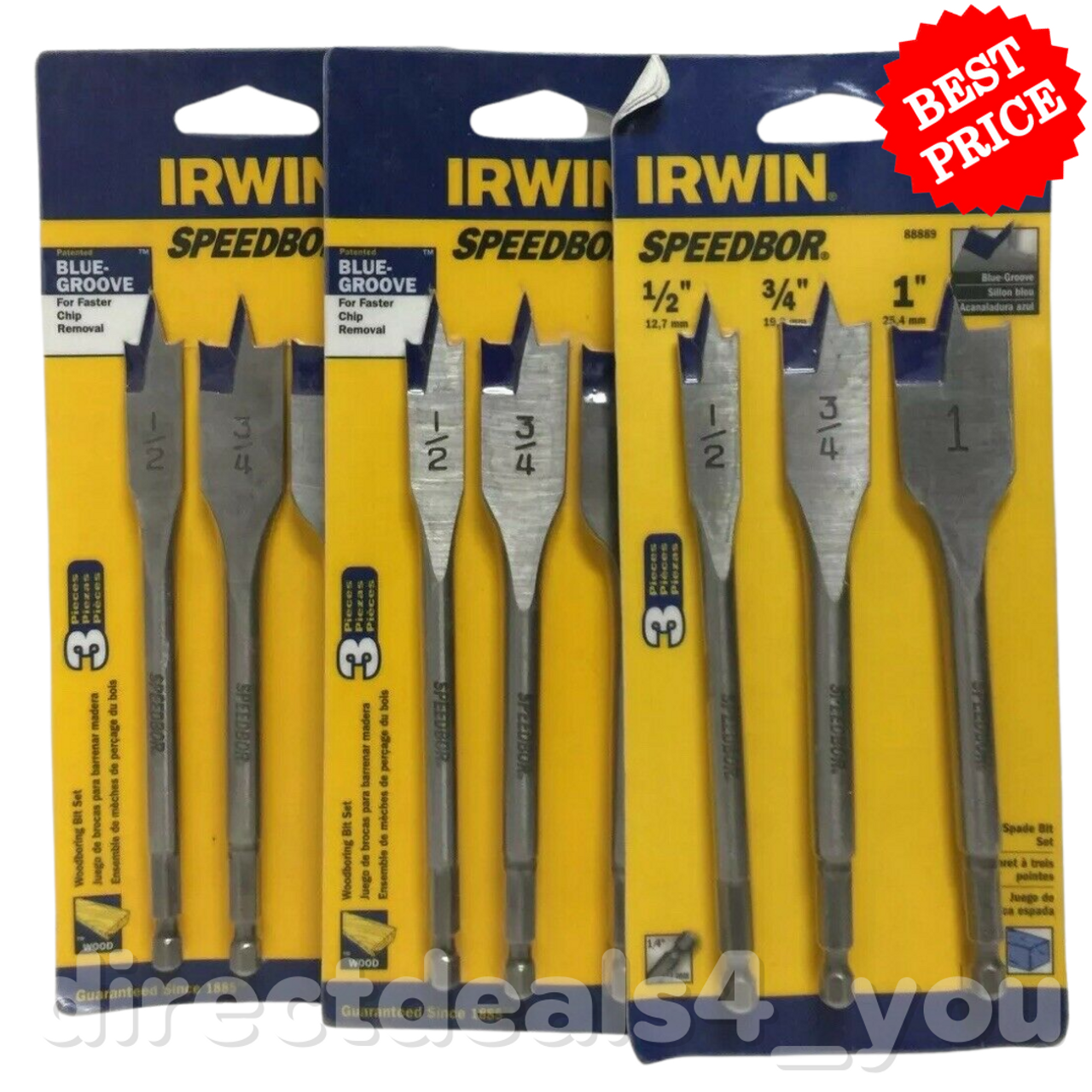IRWIN SPEEDBOR 88889 Flat Boring Drill Bit 3 pc Set Wood Pack of 3 - GOODSZON Discount Store