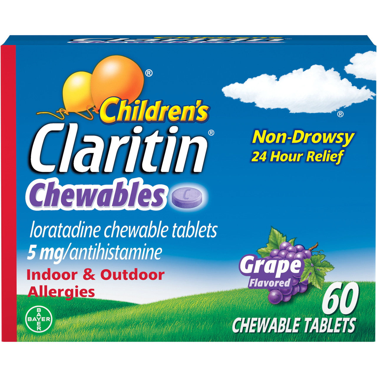 Claritin Children's 24-Hour Non-Drowsy Allergy Grape Chewable Tablet, 60 Count - GOODSZON Discount Store