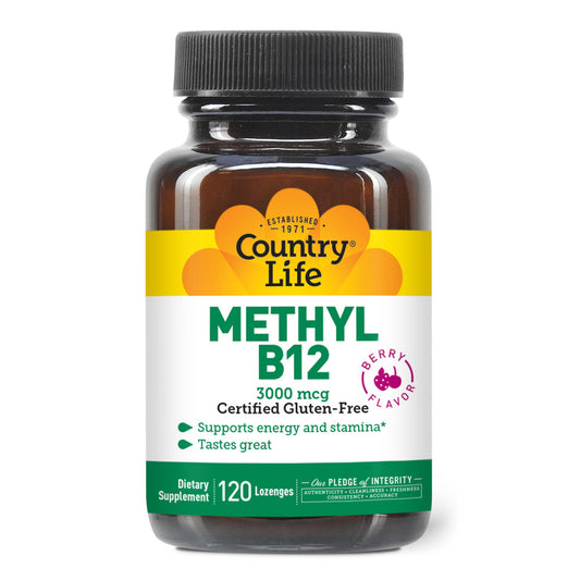 Country Life Methyl B-12 3000 mcg Lozenges, Vegan, Methylcobalamin for Energy and, Easily Absorbed, B12 Vitamin, Supports Energy Levels, Stamina & Metabolism, 120 Count - GOODSZON Discount Store