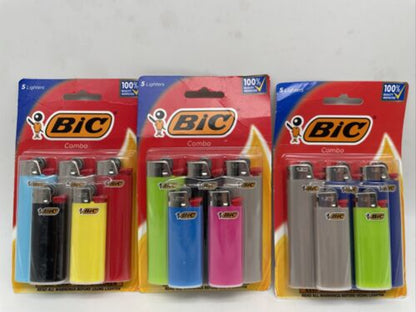 Bic Lighters Assorted Colors, 3 Packs Each Containing 5 (3 Regular 2 Minis) - GOODSZON Discount Store
