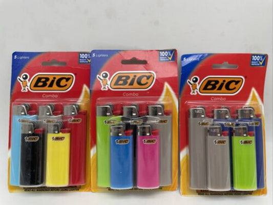 Bic Lighters Assorted Colors, 3 Packs Each Containing 5 (3 Regular 2 Minis) - GOODSZON Discount Store