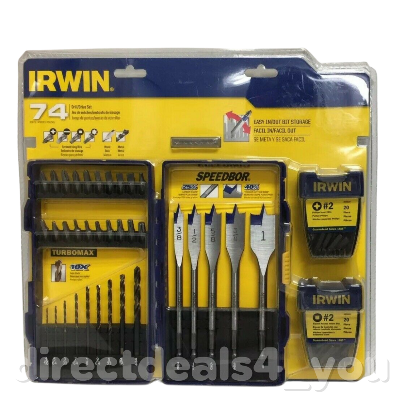 Irwin Drill & Drive Set 60 Tips 9 Twist Drills 5 Spade Tips Container Pack of 2 - GOODSZON Discount Store