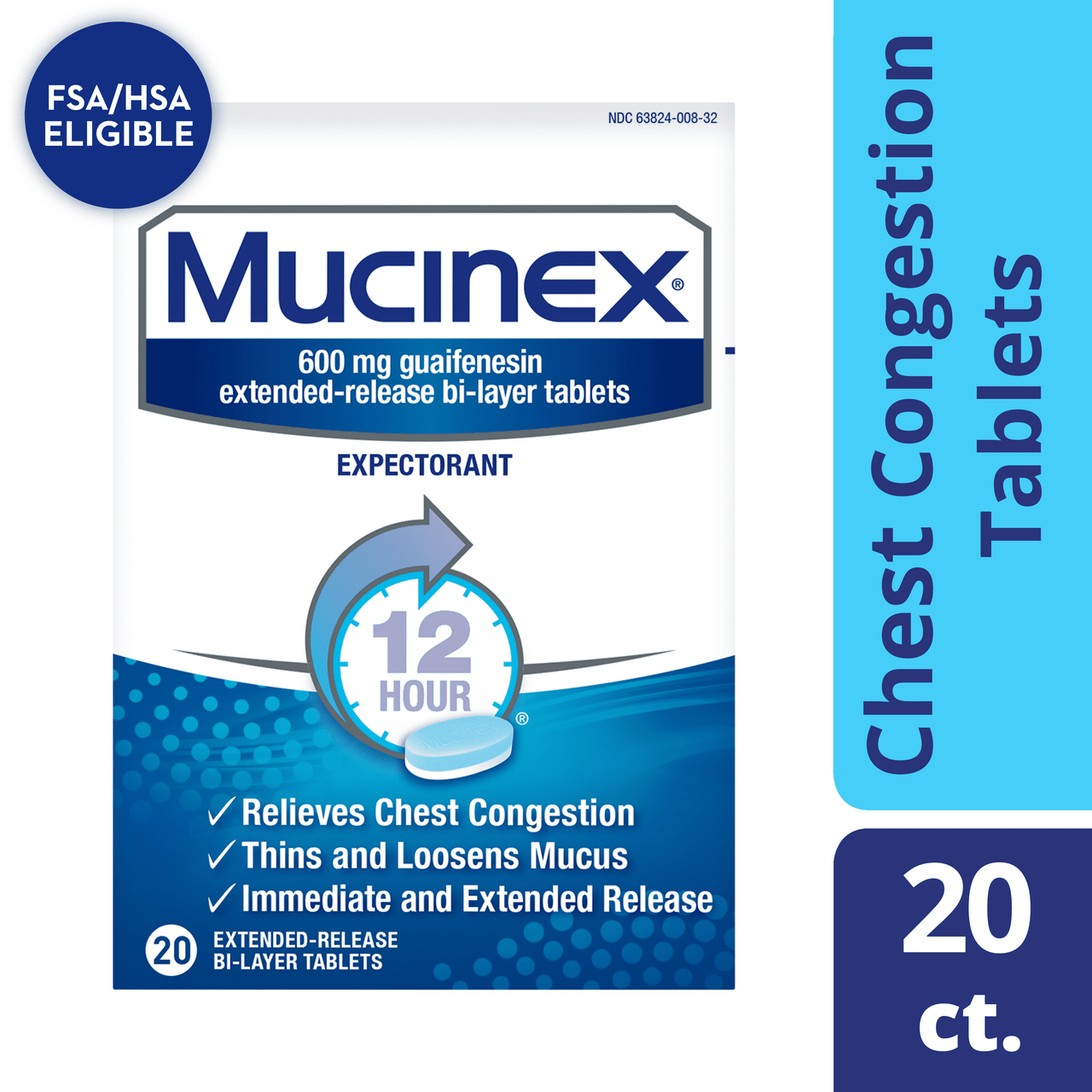 Chest Congestion, Mucinex Expectorant 12 Hour Extended Release Tablets, 20ct, 600 mg Guaifenesin with Extended Relief of Chest Congestion - GOODSZON Discount Store