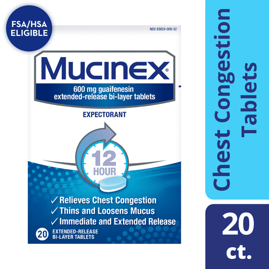 Chest Congestion, Mucinex Expectorant 12 Hour Extended Release Tablets, 20ct, 600 mg Guaifenesin with Extended Relief of Chest Congestion - GOODSZON Discount Store