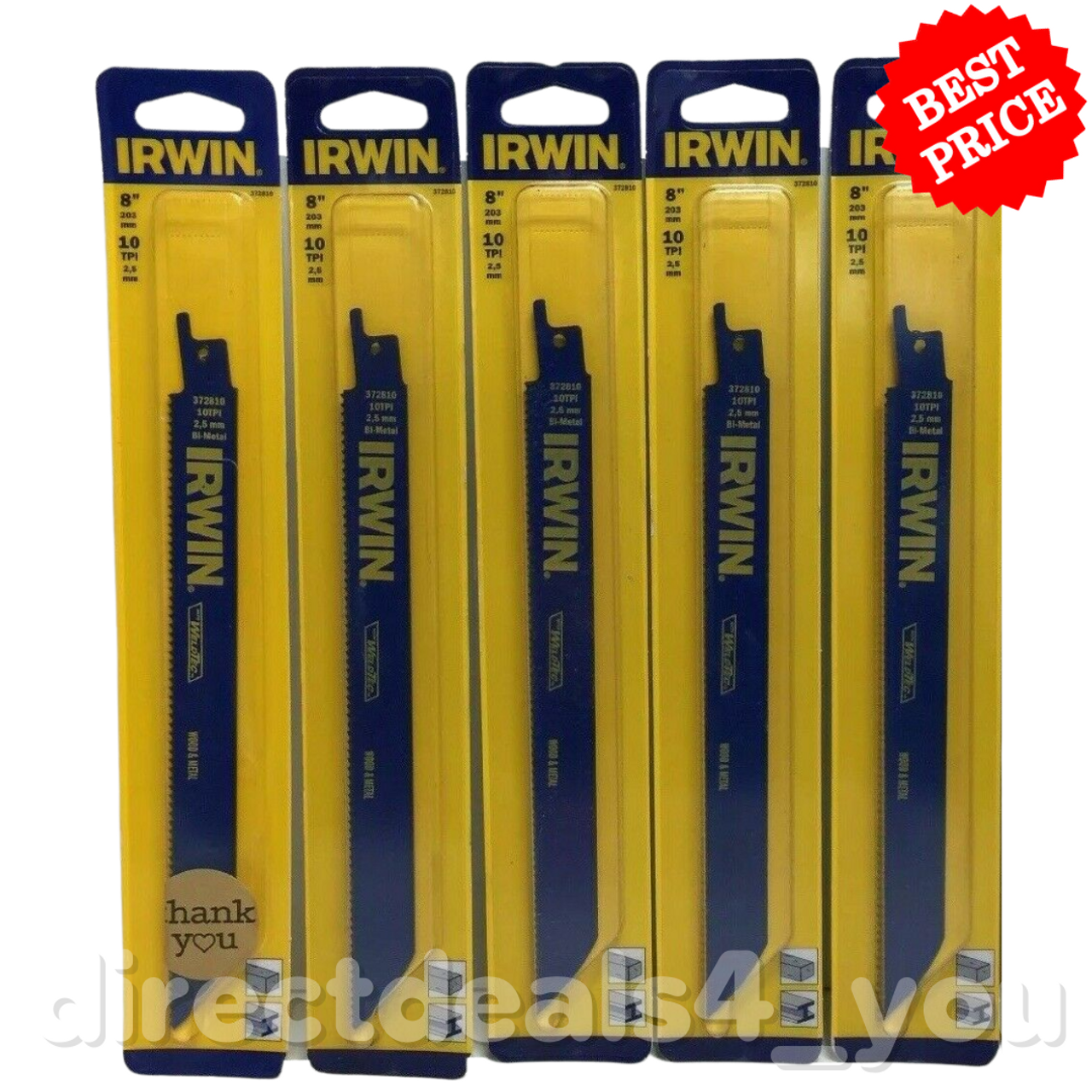 Irwin 372810 8" 10 TPI Metal & Wood Reciprocating Saw Blade Pack of 5 - GOODSZON Discount Store