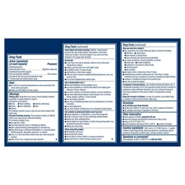 Advil PM Liqui-Gels Pain and Headache Reliever Ibuprofen, 80 Liquid Filled Caps - GOODSZON Discount Store