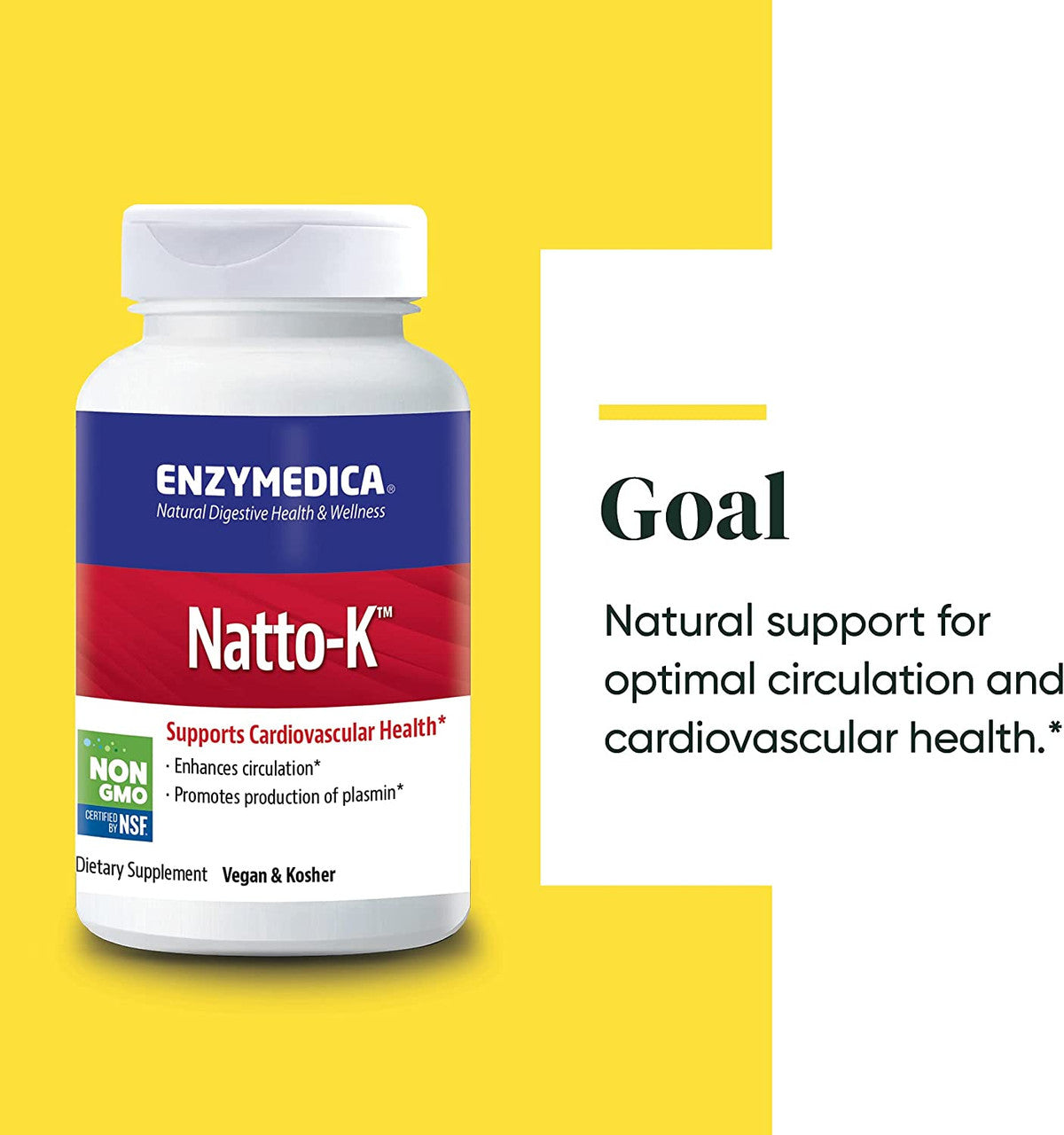 Enzymedica, Natto-K, Enzyme Supplement to Support Cardiovascular Health, Vegan, Kosher, 90 capsules (90 servings) - GOODSZON Discount Store