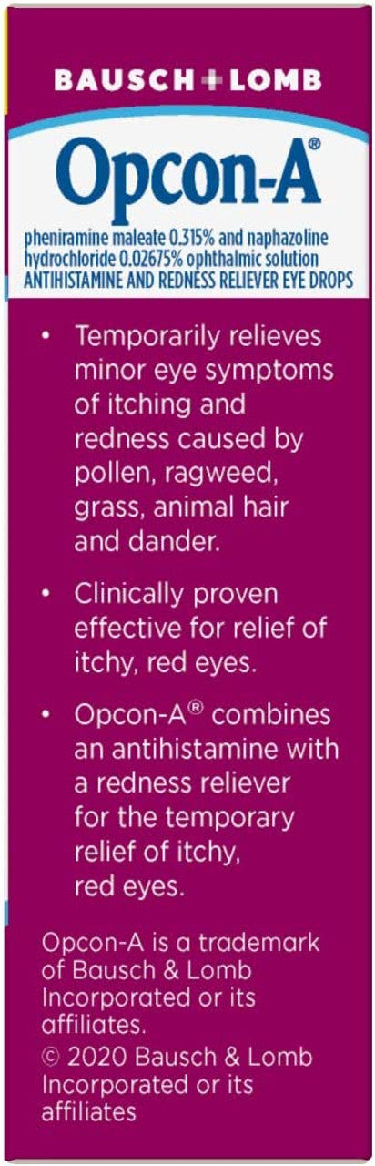 Opcon-A® Eye Allergy Relief Drops–Antihistamine and Redness Reliever Eye Drops–from Bausch + Lomb – 0.5 FL OZ (15 mL) Twin Pack (Pack of 2) - GOODSZON Discount Store