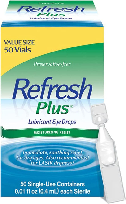 Refresh Plus Lubricant Eye Drops Non-Preserved Tears, 50 Single-Use Containers, 0.4 mL - GOODSZON Discount Store