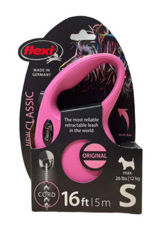 FLEXI New Classic Cord Retractable Dog Leash for Small Dogs up to 26 lbs. – 16 ft., Pink | Tangle-Free Pet Walking Leash with One-Handed Brake, Pause, Lock|German Quality Product - GOODSZON Discount Store
