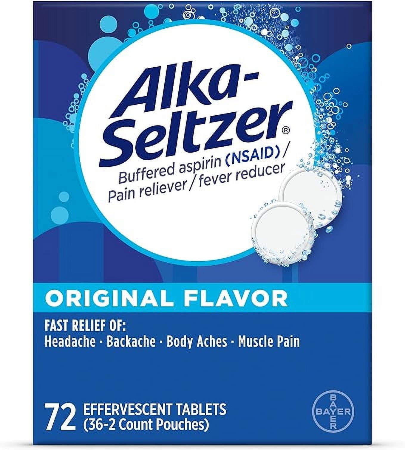 Alka-Seltzer Effervescent Tablets Original Flavor, Fast Multi-Symptom Relief from Headache and Body Ache, Dissolvable Effervescent Fizzy Tablets, 72 Ct (Package May Vary) - GOODSZON Discount Store