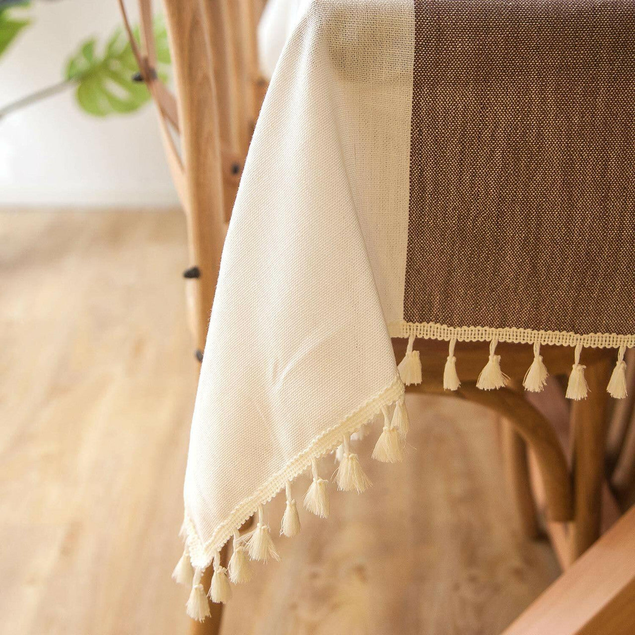 Stitching Tassel Cotton Linen Fabric Table Cover Tablecloth Square 55x98 Inch - GOODSZON Discount Store