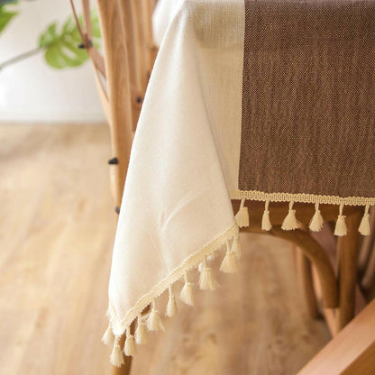 Stitching Tassel Cotton Linen Fabric Table Cover Tablecloth Square 55x98 Inch - GOODSZON Discount Store