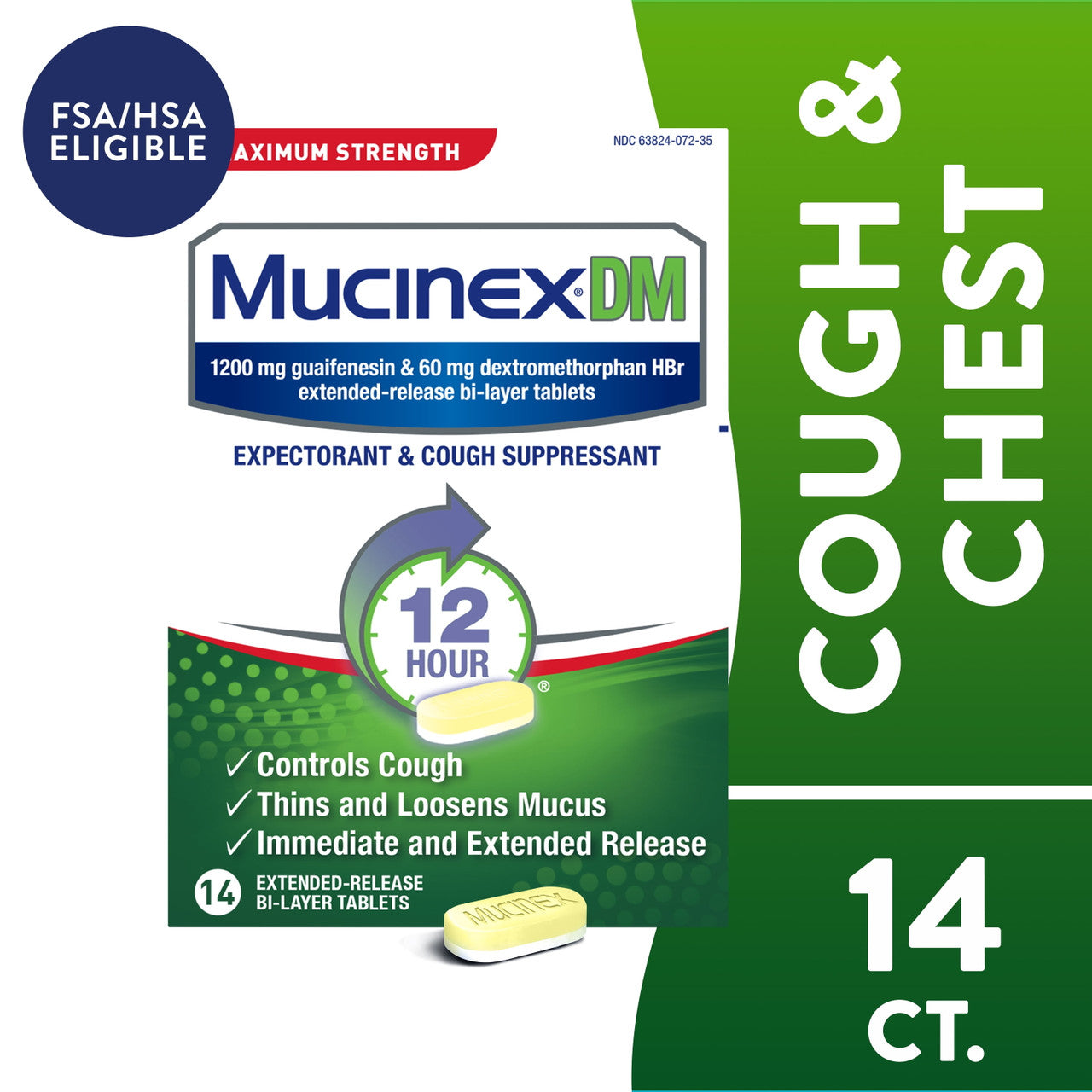 Mucinex 12 Hour Relief, DM Maximum Strength Cough Medicine, 14 Tablets - GOODSZON Discount Store